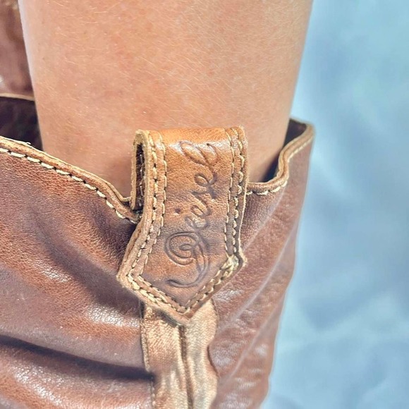 Vintage Tan Brown Diesel Heeled Cowboy Boots with Leather Detailing Size 6 - Picture 3 of 4